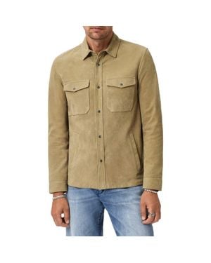 John Varvatos Jonah Herringbone Pattern Leather Overshirt - Natural