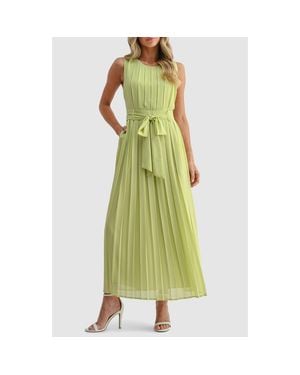 Mila + Mate Pleated Belted Maxi Dress - Yellow
