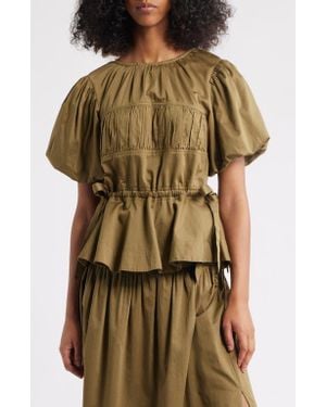 Damson Madder Hadley Ruched Organic Cotton Top - Green