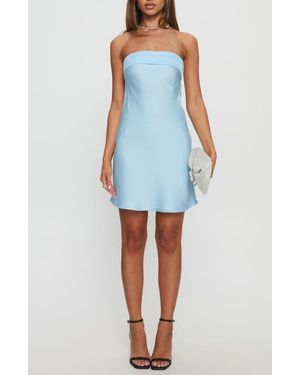 Princess Polly Phillipa Foldover Strapless Satin Minidress - Blue