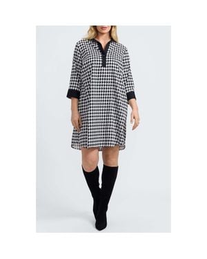 Foxcroft Sloane Houndstooth Cotton Shirtdress - Blue