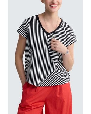Luukaa Vanya Striped V-Neck Top - Red