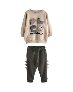 Next Kids' Colorblock Dinosaur Sweatshirt & Sweatpants Set - Gray