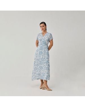 REISTOR Soft Floral Wrap Midi Dress - Blue