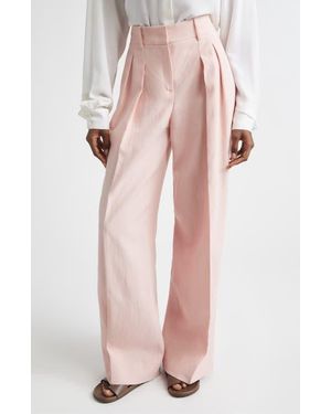 Michael Kors Pleated Linen Wide Leg Pants - Pink