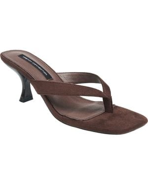 French Connection Trinity Faux Suede Thong Kitten Heel - Brown
