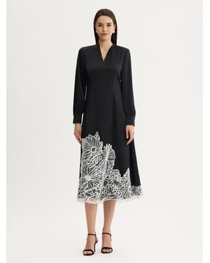 Misook Fit & Flare Lace Crepe De Chine Maxi Dress - Black