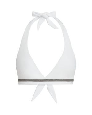 Brunello Cucinelli Techno Jersey Bikini Top With Monili - White