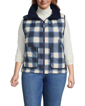 Lands' End High Pile Fleece Reversible Mixed Media Vest - Blue