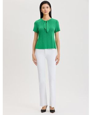 Misook Tonal Faux Tie Neck Soft Ribbed Knit Top - Green
