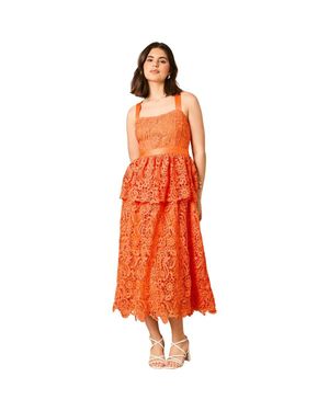 Oasis Cross Strap Tiered Lace Midi Dress - Orange