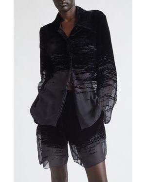 GRACE LING Glitch Devoré Velvet & Sheer Chiffon Button-Up Shirt - Black