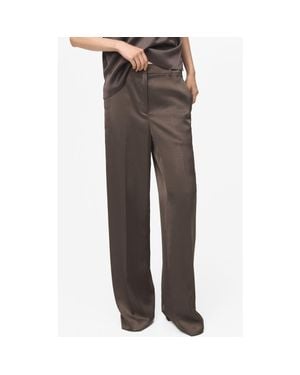 Mango Straight Leg Satin Pants - Brown