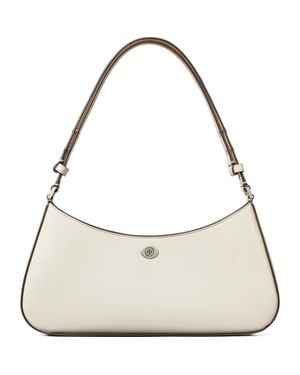 Tory Burch Robinson Leather Zip Top Shoulder Bag - Natural