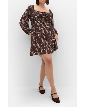 City Chic Abbie Floral Long Sleeve Minidress - Black