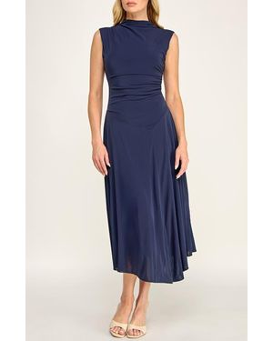 Socialite Ruched Funnel Neck Dress - Blue