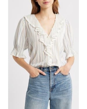 Doen Henri Stripe Organic Cotton Voile Top - White