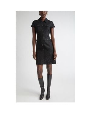 St. John Metallic Tweed Shirtdress - Black
