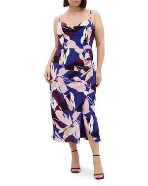 City Chic Mariana Printed Cowl Neck Midi Dress - Blue