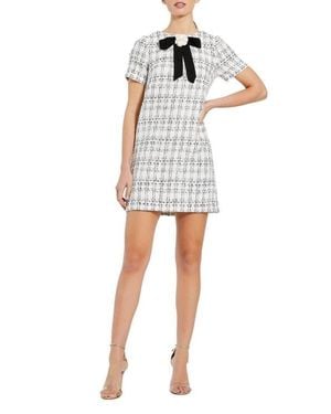 Mac Duggal Short Sleeve Boucle Mini Dress With Bow - White