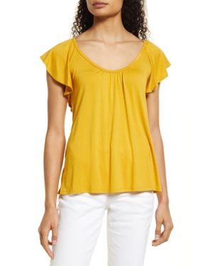 Loveappella Flutter Sleeve Top - Yellow