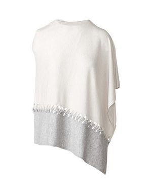 Kinross Cashmere Twist Stitch Poncho - White