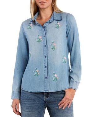 Billy T Petal Pop Embroidered Button-Up Shirt - Blue