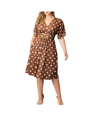 Kiyonna Gia Floral Midi Dress - Brown