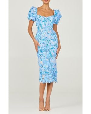 HELSI Lucia Floral Embroidered Cocktail Midi Dress - Blue