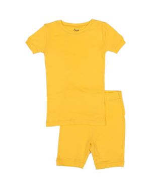 Leveret Kids Short Sleeve Cotton Solid Matching Family Pajamas - Yellow
