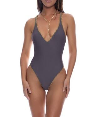 Luli Fama V-Neck One Piece Bodysuit - Blue