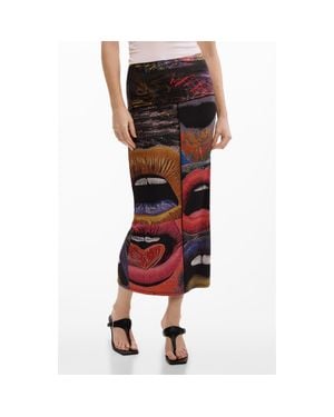 Desigual Repeating Print Midi Skirt - Red
