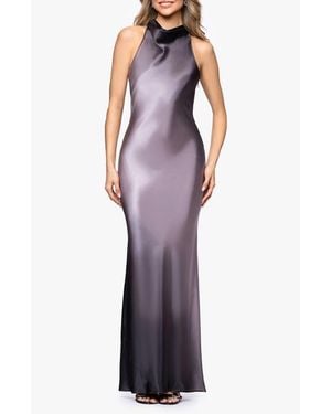 Betsy & Adam Ombré Satin Halter Neck Gown - Purple