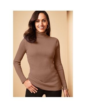 Jessica London Ribbed Cotton Turtleneck Sweater - Brown