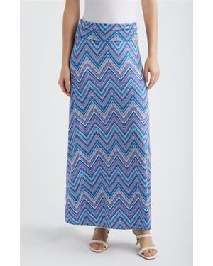 Loveappella Roll Zigzag Floral Print Maxi Skirt - Blue