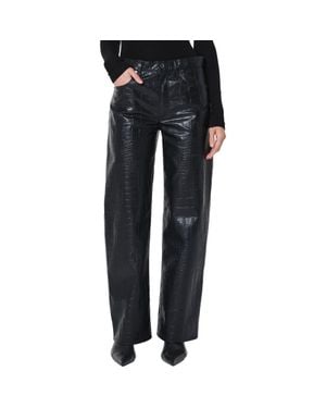 Agolde Arc Croc-Embossed Faux Leather Pants - Black