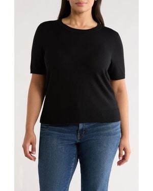 Caslon Short Sleeve Merino Wool Blend Sweater - Black