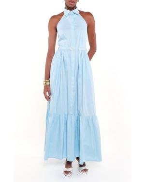 The Lulo Project The Horizon Belted Ruffle Hem Sleeveless Maxi Dress - Blue