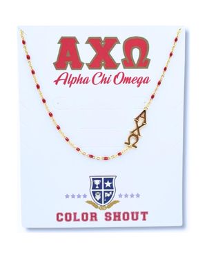 Color Shout Alpha Chi Omega Greek Letter Side Set Necklace - White