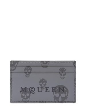 McQueen Skull Leather Card Case - Gray