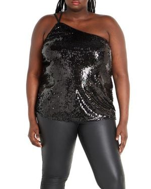 City Chic Lottie Sequin One-Shoulder Top - Black