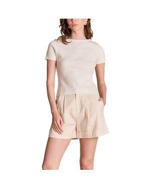 Endless Rose Faux Pearl Trim Rib T-Shirt - Pink