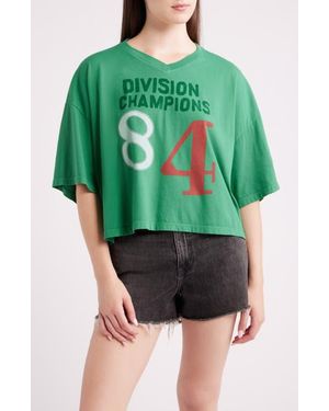 Daydreamer Division Champs V-Neck Cropped Graphic T-Shirt - Green