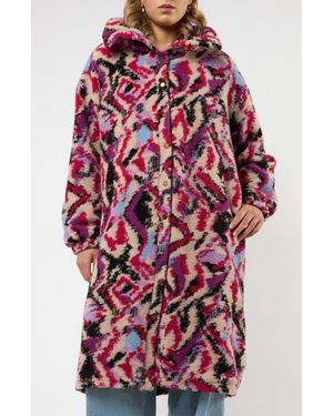 Viens Avec Moi The Aurora Abstract Print Wool Blend Coat - Red