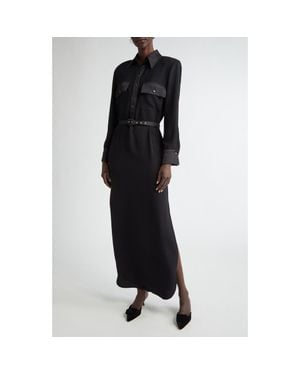 St. John Long Sleeve Satin Back Crepe Shirtdress - Black