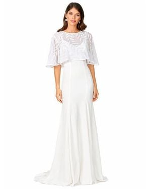 LARA New York Beaded Faux-Wrap V-Neck Bridal Gown - White
