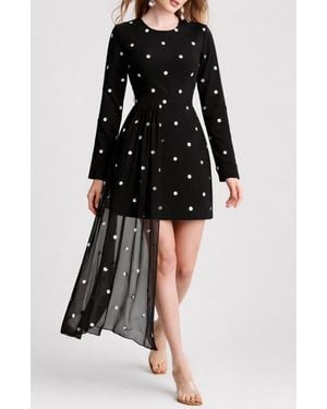 holiCHIC Kaia Long Sleeve Minidress With Removable Drape Belt - Black