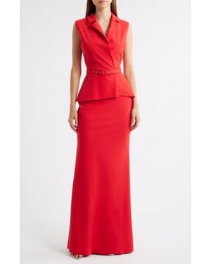 strapless open back dress Shop Red Solid Midi Peplum Dress for Parties & Evenings main image 1