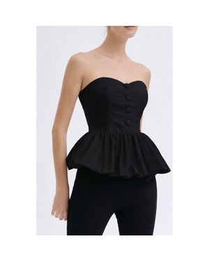 Maude Club Wyatt Strapless Cotton Bubble Hem Peplum Top - Black