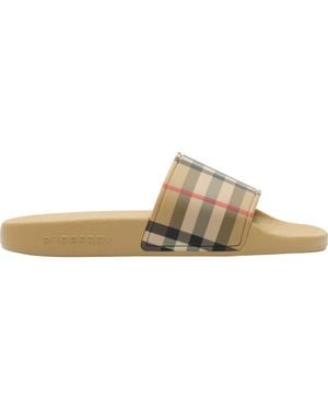 Burberry Check Slides - Natural